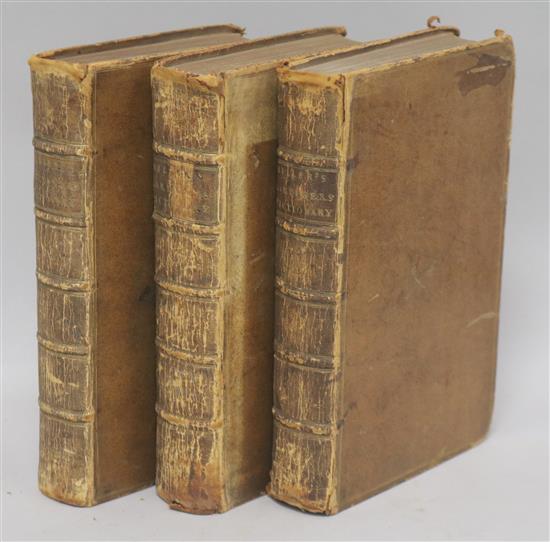 Miller, Philip - The Gardeners Dictionary, 4th edition, 3 vols, 8vo, old calf, spines creased, label to Vol 2 defective,
